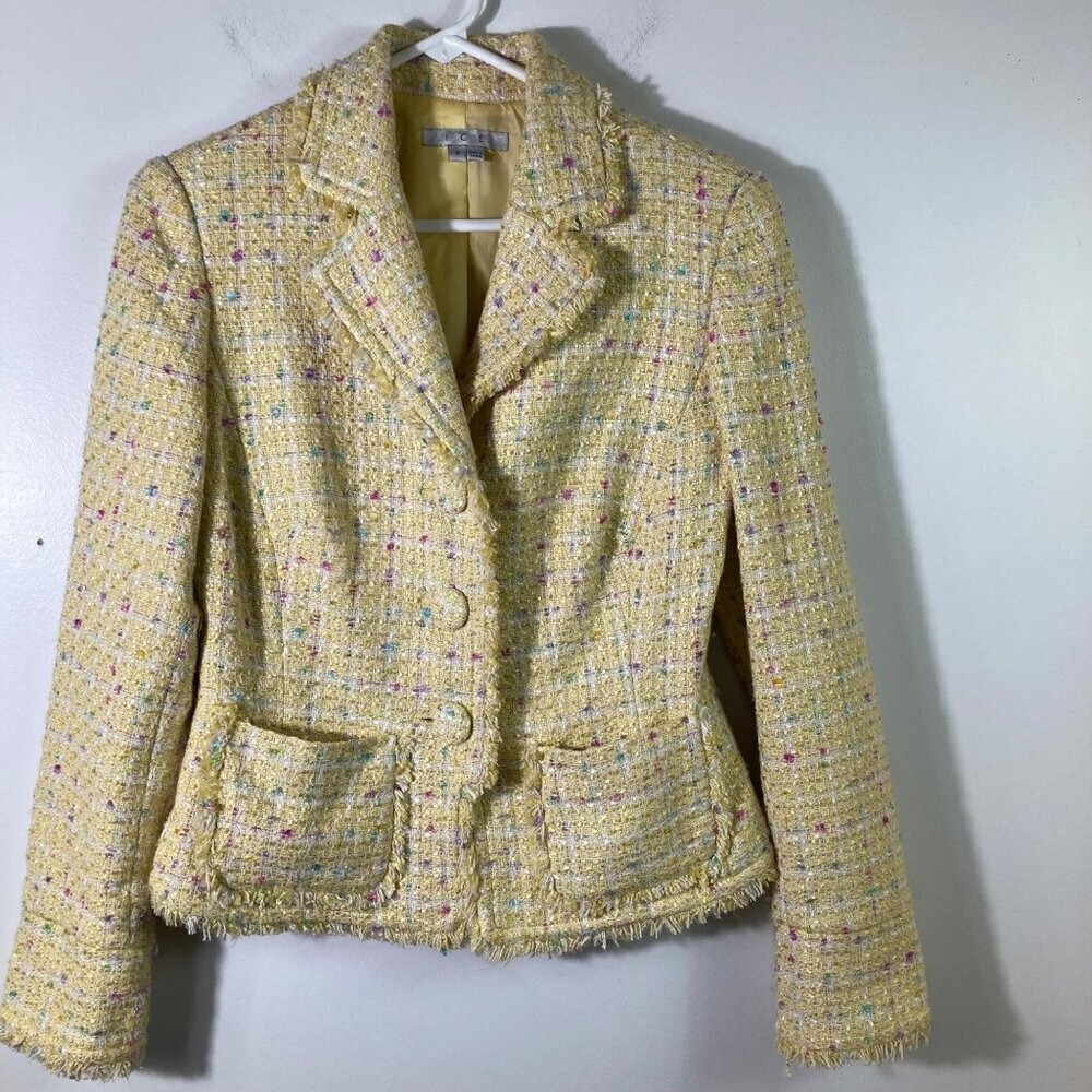 Womens ICE Silk Blend Boucle Woven Jacket Yellow Flecked 6
